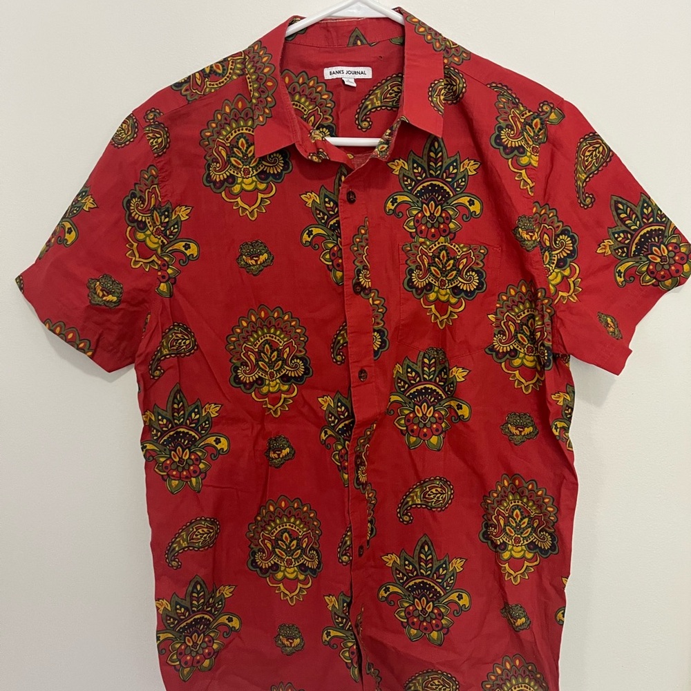 Vibrant Red Paisley Button Down Shirt
